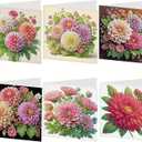 6pcs creative gift of diamond art painting birthday cards - flowers chrysanthemum, greeting card with envelope, handmade DIY painting birthday card art craft card kit postcards for family and friends