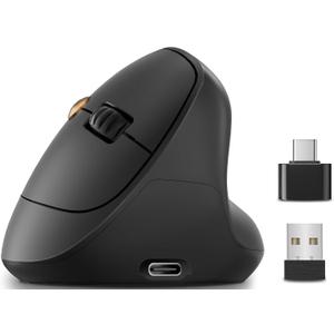 Ergonomic Vertical Wireless Mouse, 57 Natural Handshake for Wrist Pain Relief, Rechargeable 2.4G USB Computer Mouse, Quiet Click, 800/1200/1600 DPI, for Laptop PC Mac, Small/Medium Hands (Black)