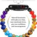 7 Chakra Natural Gemstone Yoga Beads Reiki Healing Bracelet Beaded Band Compatible with Apple Watch 10 9 8 7 SE 6 5 4 3 Elastic Strap for iwatch 38mm 40mm 42mm 44mm for Women