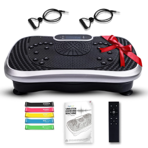 Fitness Vibration Plate - Increases Muscle Strength, Reduces Belly Fat - Training at Home With Included Resistance Bands and Remote Control - Vibration Plate With 5 Programs, 99 Intensity Levels