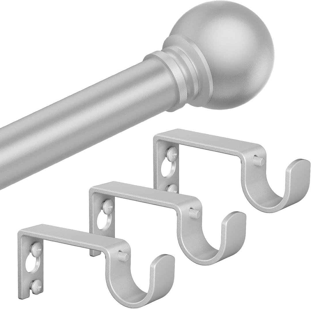 Silver Curtain Rods for Windows with Brackets,5/8 Inch Diameter Small Curtain Rod Adjustable Set 32 to 90 Inches,Easy Install Drapery Rods,Gray