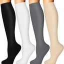 Iseasoo 4 Pairs Compression Socks for Women Circulation-Best Support for Nurses,Running,Athletic,Travel (Large-X-Large, 03-black/White/Gray/Nude)