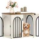 Hzuaneri 26.8'' Wooden Dog Crate Furniture, Indoor Dog Kennel Dogs Cage for Small Dogs, Heavy Duty Dog Crates Decorative Pet House End Side Table TV Stand, White Brown DFC85514B