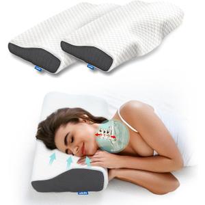 Derila Ergonomic Pillow | The Cervical Memory Foam Side, Back, Stomach Sleeper Pillows for Neck and Shoulder Pain. Contoured Pillow Improves Sleep. (2 Pillows, King Size)