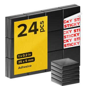 Strong Ceramic Square Magnets With Adhesive Backing (1x0.2"/25x5mm, 24 pcs) - Heavy Duty Sticky Magnets, Non-Corrosive, Versatile For Home, Office, Workshop, Whiteboard, Fridge And Hobby Use