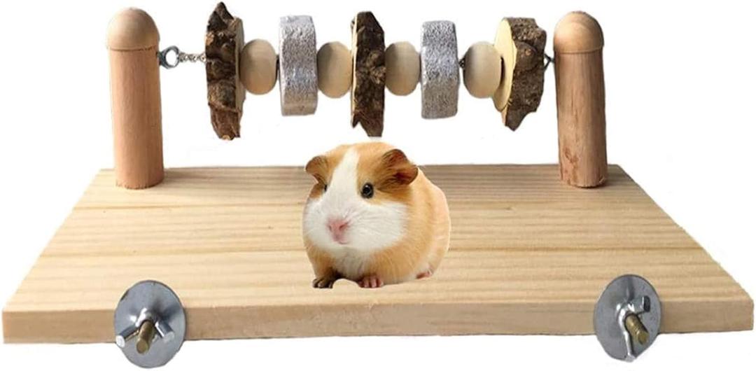 kathson Hamster Wood ledges Platform, Wooden Chinchilla Ledges Platform with Lava Ledge Blocks Chew Toys Pet Cage Resting Wooden Shelf Chinchilla Cage Accessories for Hamster Guinea-Pigs Mouse (12.6x5.5x2.7 in,Style A)