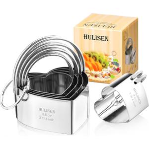 HULISEN Heart Cookie Cutter Set (5 Pieces/Set), Stainless Steel Biscuit Cutter with Handle, Professional Baking Tools Set, Gift Packaging (Heart Shaped)