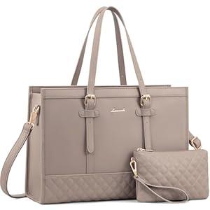 LOVEVOOK Women's 15.6 inch Laptop Tote, Waterproof PU Leather Computer Work Bag, Large Capacity Business Office Tote 