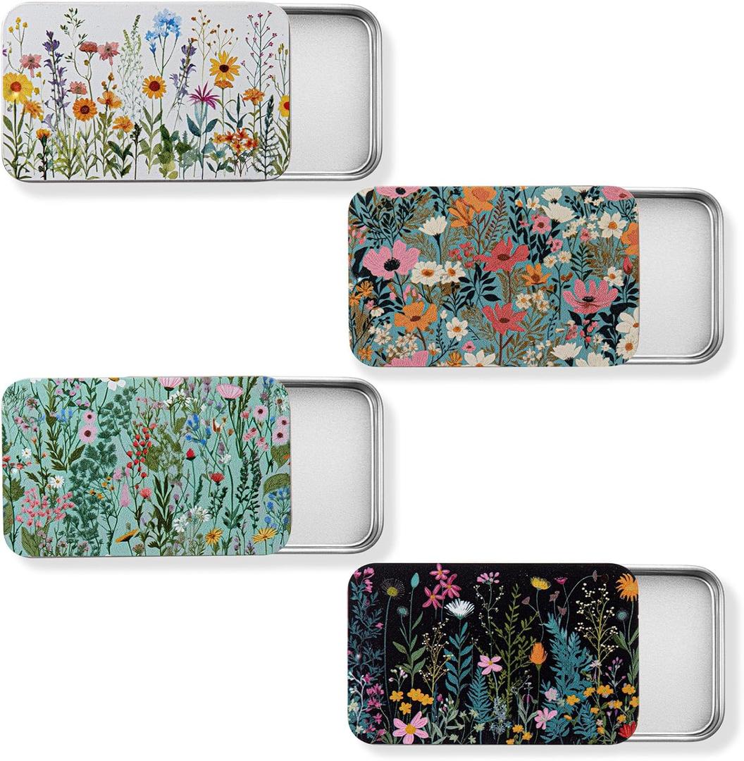 Moxweyeni 4 Pack Dental Floss Portable Case, Refillable Travel Floss Picks Case Dispenser, Cotton Swab Dispenser Suitable for Travel, Dates, Dinners, Hotels and Outdoor Activities(Floral)