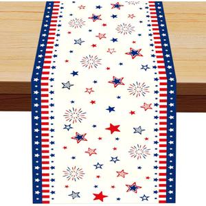 4th of July Table Runner, Patriotic Table Runner, 4th of July Table Decorations, Red White and Blue American Star Table Cover Memorial Day Runners for Indoor Outdoor Home Party Decoration (13" x 72")