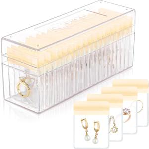 HOMEHIVE Acrylic Jewelry Box Organizer, Clear Jewelry Organizer Holder with 20 Portable Anti Tarnish Jewelry bags, Travel Jewelry Case for Earrings/Rings/Necklaces for Women Girls, Yellow