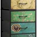 WLIVE Tall Dresser for Bedroom, 7 Drawer Dressers & Chests of Drawers, Fabric Dresser for Closet, Living Room, Night Stand with Metal Frame, Storage Tower with Fabric Bins, Wood Top, Floral Painted