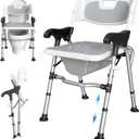 3-in-1 Shower Chair for Seniors, Foldable Bedside Commode, Height Adjustable Raised Toilet Seat with Removable Bucket, Padded Arms & Back Support for Elderly, Adults, 400 lbs Capacity (White)