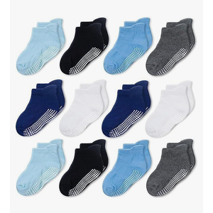 CozyWay Baby & Toddler Socks with Grippers Non Slip Ankle Grip Socks For Boys and Girls Babies - Comfy Soft Cotton - 12 Pack