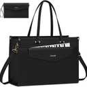 LOVEVOOK Laptop Tote Bag for Women, 15.6 inch 2-in-1 Professional Work Bag Business Briefcase with Clutch Purse, Waterproof Leather Computer Handbag for Teacher Office Travel (Black)