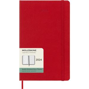 Moleskine Classic 12 Month 2024 Weekly Planner, Hard Cover, Large (5" x 8.25"), Scarlet Red
