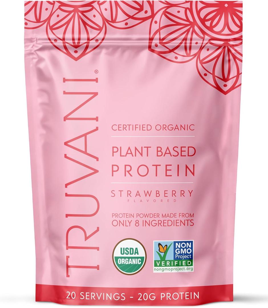 Truvani Organic Plant Based Protein Powder | Strawberry | 20 Servings