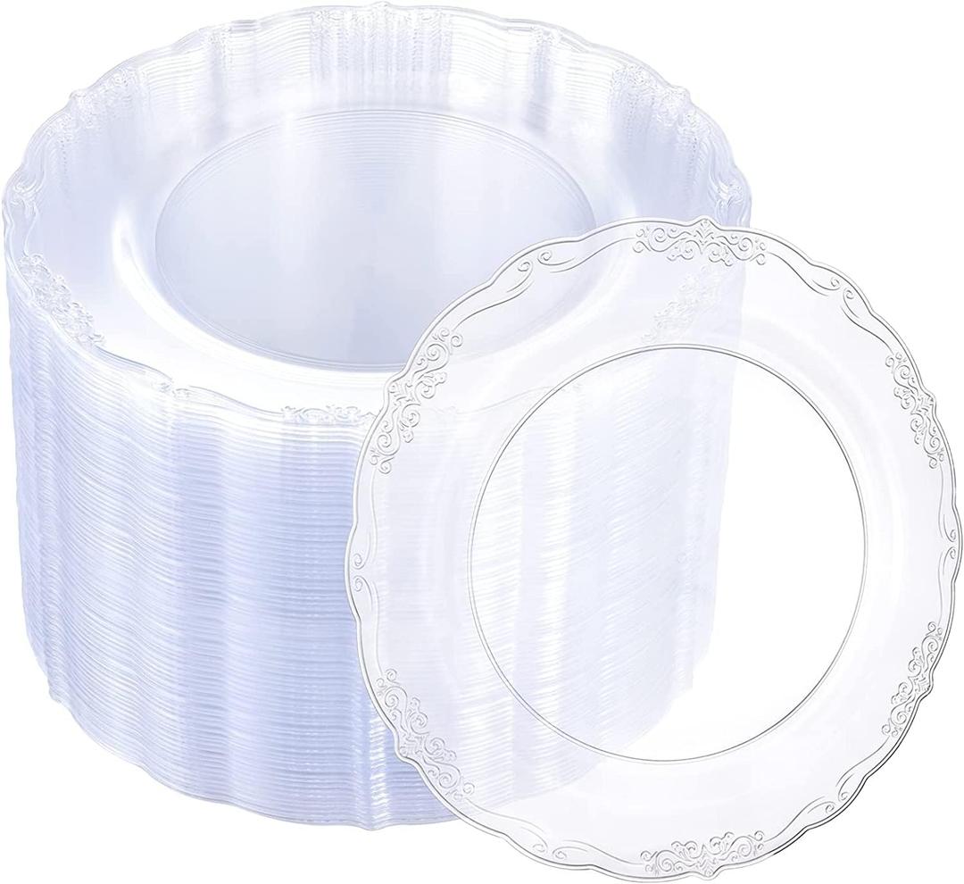 U-QE 60 Pieces Clear Plastic Plates - 7.5 Inch Clear Disposable Plates - Plastic Appetizer Plates - Premium Hard Dessert Plates - Party Supplies for Birthdays, Celebrations, Wedding and Events