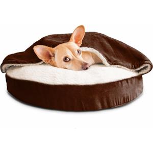 Furhaven 26" Round Orthopedic Dog Bed for Medium/Small Dogs w/ Removable Washable Cover, For Dogs Up to 30 lbs - Sherpa & Suede Snuggery - Espresso, 26-inch