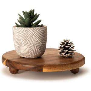 Small Round Acacia Wood Pedestal Stand Decorative Farmhouse Wood Riser for Display Wooden Stand Soap Tray Candle Plant Holder Kitchen Bathroom Coffee Bar Counter Organizer