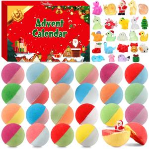 Advent Calendar 2025, 24 Pcs Bath Bombs for Kids Christmas Gifts for Teens Girls Boys Bubble Bath Bomb With Toys Inside Stocking Stuffers Natural Organic Self Care Gifts for Women Men Stress Relief