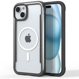 RAPTIC Shield Magnetic for iPhone 15 Plus Case, Compatible with MagSafe, Shockproof Protective Clear Case, Military Grade 10ft Drop Tested, Durable Aluminum Frame, 6.7 inch, Black
