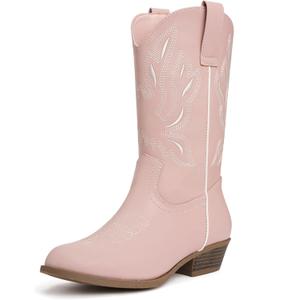 vodvob Kids Western Cowgirl Boots for Girls Pointed Toe Glitter Western Cowboy Boots Mid Calf Riding Shoes Little Kid/Big Kid, Size 2