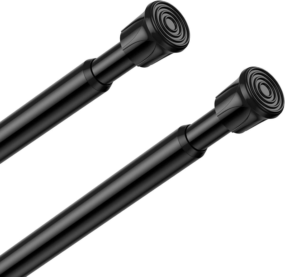 2 Pack Black Spring Tension Curtain Rods 28-48 Inches, Spring Loaded Curtain Rods No Drilling, Adjustable Small Tension Rod for Windows, Kitchen, Doorway, Bathroom, Closet, Black