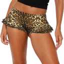 Women's Leopard Print Ruffles Hem Micro Shorts Stretch Y2k Low Rise Sexy Party Club Booty Shorts (Medium)