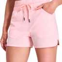 MIER Women's Running Shorts Quick Dry Athletic Workout High Waisted Active Shorts with Liner Zipper Pocket 4 Inch (Pink, M)