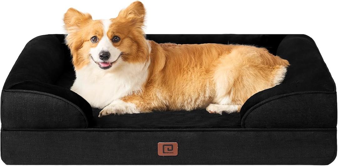 EHEYCIGA Orthopedic Dog Beds for Large Dogs, Waterproof Memory Foam Large Pet Bed with Sides, Non-Slip Bottom and Egg-Crate Foam Dog Couch Bed with Washable Removable Cover, Black (35.0"L x 22.0"W x 6.5"Th)
