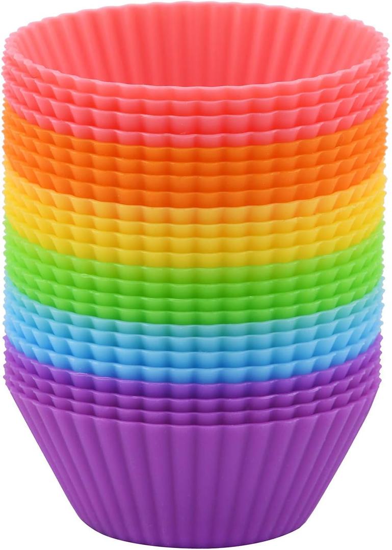 2 Inch Mini Size Silicone Baking Cups Muffin Cups, Reusable and Nonstick Mini Cupcake Liners, Chocolate Holders Truffle Cups, 24 Pack, 6 Vibrant Colors, Round