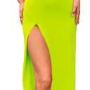PRIMODA Women's Spaghetti Strap Bodycon Maxi Dress Long Formal Thigh-high Slit Club Wedding Guest Dress (Large, Neongreen)