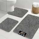 GORILLA GRIP Bathroom Rug Sets 3 Piece, Bath Mat Set and Oval Toilet Base with Rubber Backing, Plush Absorbent Shaggy Chenille Washable Mats, Includes 24x19.5, 24x17 and 30x20 Inch Rugs, Grey