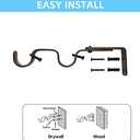 Heavy Duty Curtain Brackets, Fits up to 1 Inch Rods, Adjustable Double Curtain Holders, Set of 3, Bronze