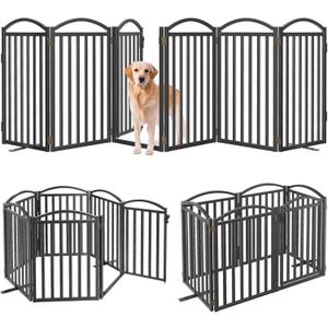 Malier Metal Freestanding Dog Gates with Door, 32'' Height Outdoor Indoor Dog Fences, Extra Wide Foldable Puppy Gate for Stairs (Black, 6 Panels with Door 120''W  32''H)