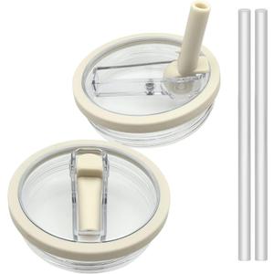 2 Pack 40 Oz Stanley Replacement Lid, Flip Straw Leak Proof Top Fit For Quencher, Spill Proof Design Tumbler Lid Replacement, Stanley Cup Lid Accessories (Cream 2 Pcs)