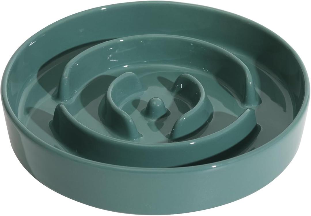 Havniva Ceramic 1.6 Cup Slow Feeder Dog Bowl for Medium and Large Breed, 8.2inch Puzzle Dog Food Dish, Anti-Gulping, Stop Bloat, Preventing Choking (Single Bowl-Dark Green)