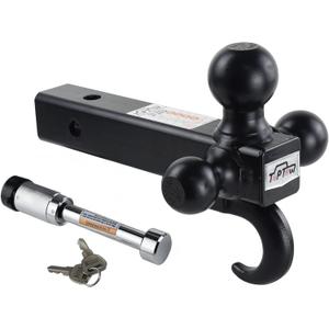TOPTOW Trailer Hitch Tri-Ball Mount with Hook, Black Balls, with Lock, Fits for 2 inch Receiver