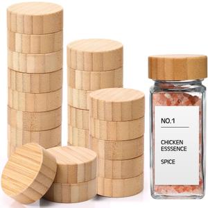 28 Pieces Bamboo Jar Lids Airtight Spice Jars Lids Fits 4 oz and 8 oz Square Spice Jars Reusable Wooden Storage Canning Caps for Nice Sealing Kitchen