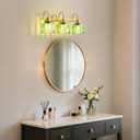 Vintage Bathroom Light Fixtures Gold, 3 Light Vanity Light with Green Glass Shade,E26 Base Bathroom Lighting Fixtures Over Mirror,Dimmable Vanity Lighting Fixtures for Restroom,Vanity,Mirror