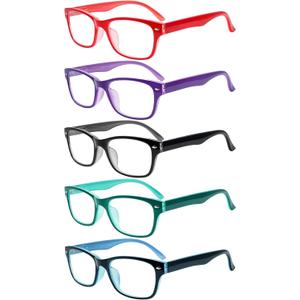 SIGVAN Reading Glasses 5 Packs Blue Light Blocking Eyeglasses Quality Spring Hinge Colorful Computer Readers for Women Men, +2.50