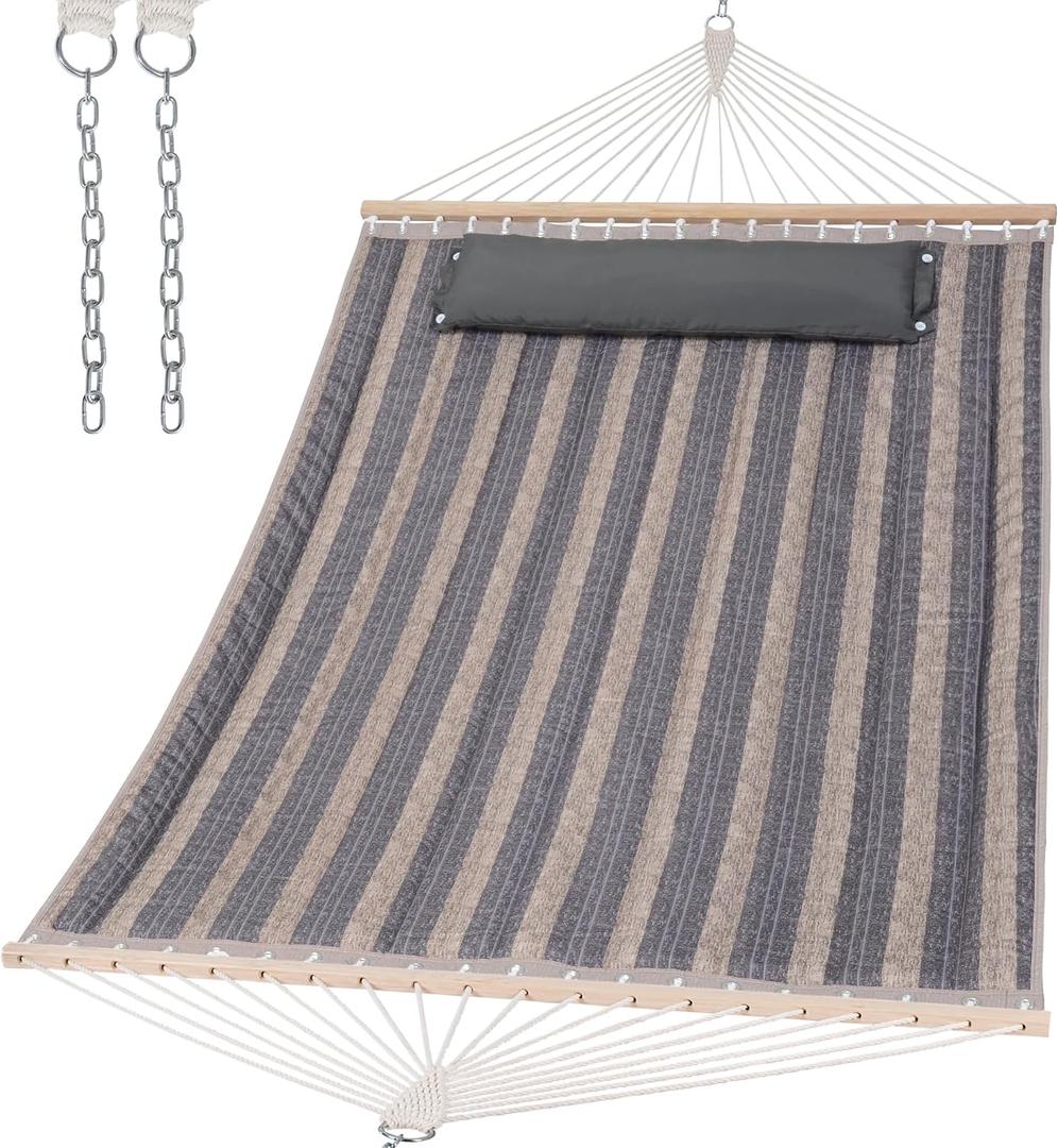 SUNCREAT Double Quilted Hammock, Gray Stripes