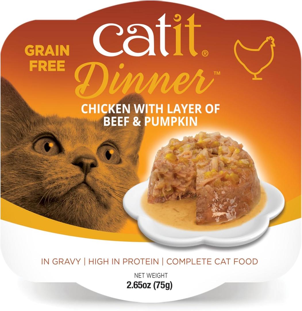 Catit Chicken Dinner with Beef & Pumpkin – Hydrating and Healthy Wet Cat Food for Cats of All Ages (Pack of 6)
