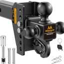 Adjustable Trailer Hitch - Drop Hitch -Tri Ball Mount w/Hook (1-7/8'', 2''&2-5/16''), Fits 2.5-Inch Receiver, 6'' Drop/Rise 15,000 LBS GTW Tow Hitch, 3 Ball Hitches for Trucks, RV, Camper etc