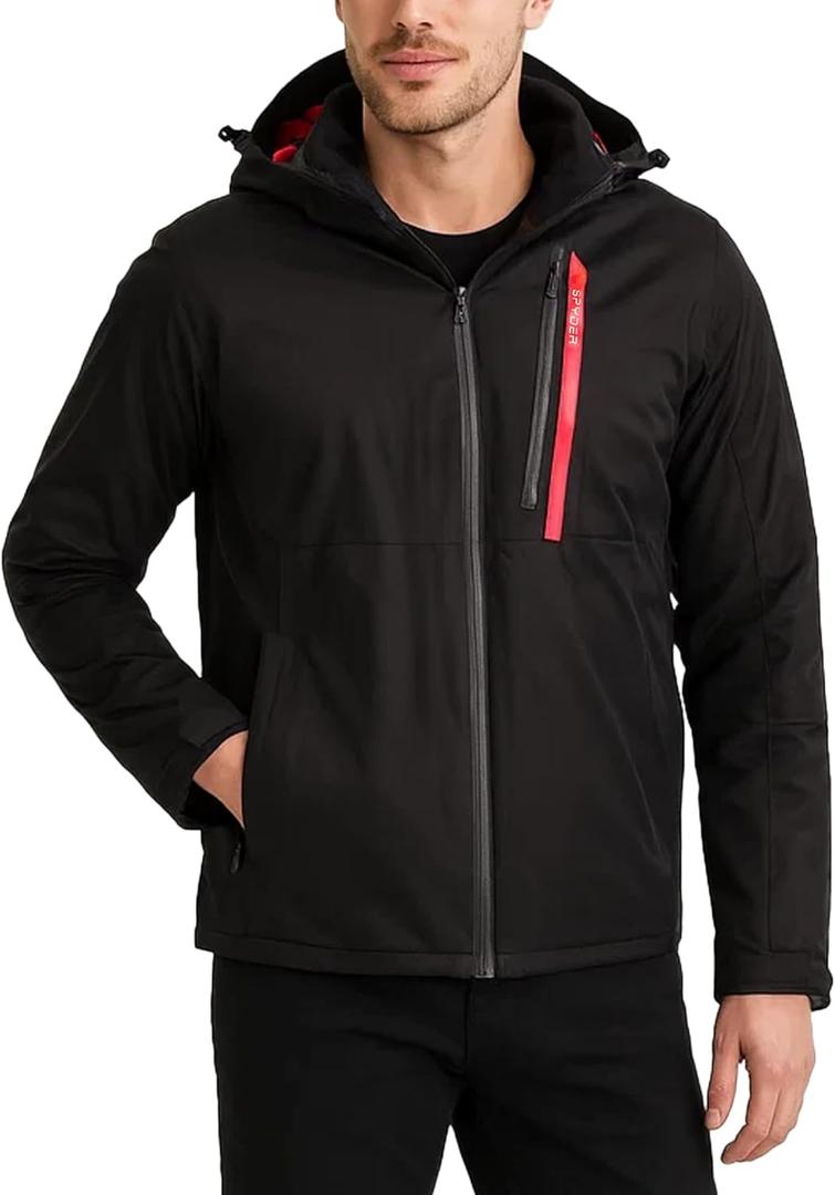 Spyder Mens Snow Jacket - Warm Isolated Winter Jackets for Men - Cozy Men's Snow Heated Ski Jacket with Detachable Hood (Black Raven) S