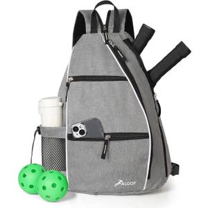 Aloof Pickleball Bag, Adjustable Pickleball, Racketball Sling Bag, Backpack with Water Bottle Holder (Grey)