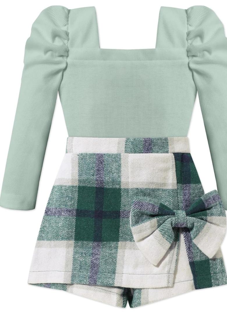 KISSB Toddler Girl Clothes Square Neck Puff Sleeve Top and Skort Set 2PCS Fall Winter Girls Outfits 9-10Y