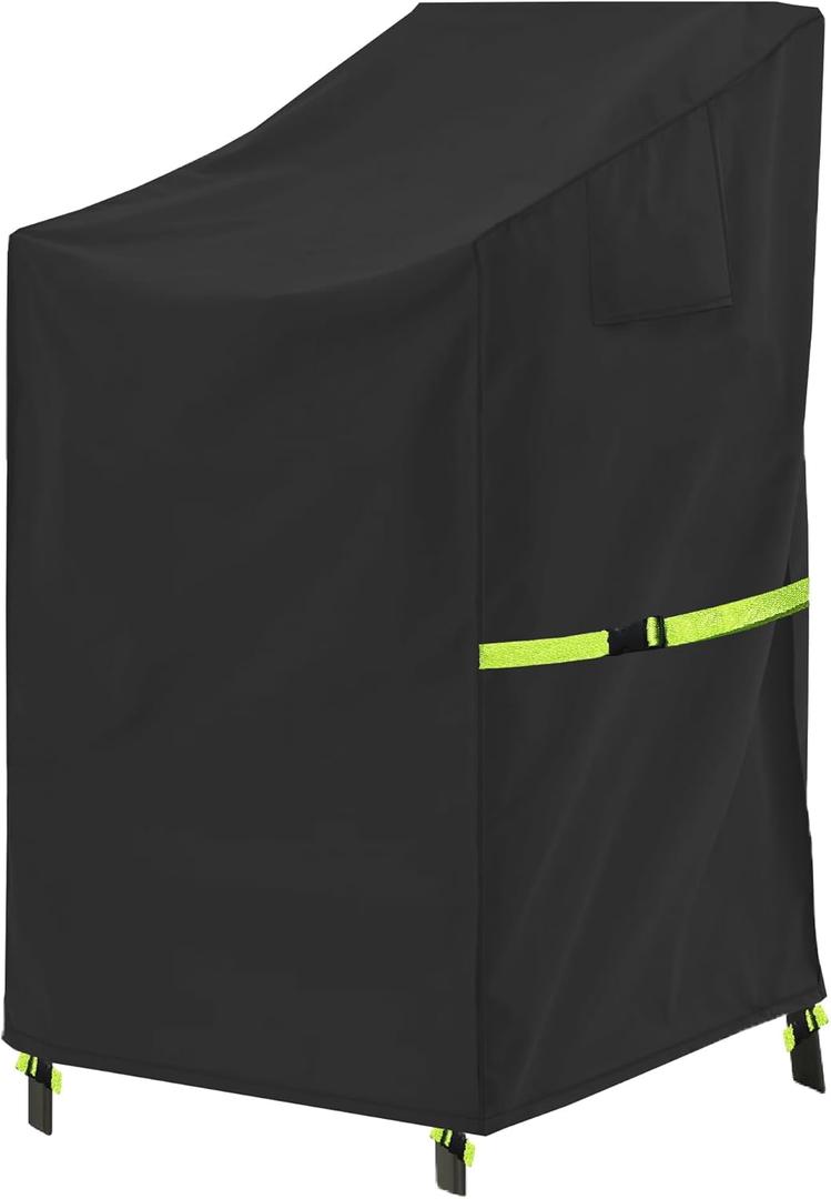 Stackable Patio Chair Cover - 600D High Back Outdoor Chair Cover Waterproof & Heavy Duty, 1 Pack Lawn Furniture Stacking Seat Cover for 4-6 Outdoor Stackable Dining Chairs - 28 x 36 x 47 Inch (Black)