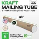Cardboard Mailing Tubes, 4" x 48" with Plastic Caps, Pack of 2 - USA-Made USPS Approved Poster Tube for Documents & Blueprints - Reinforced Mailing Cylinders for Shipping & Storage by IDL Packaging
